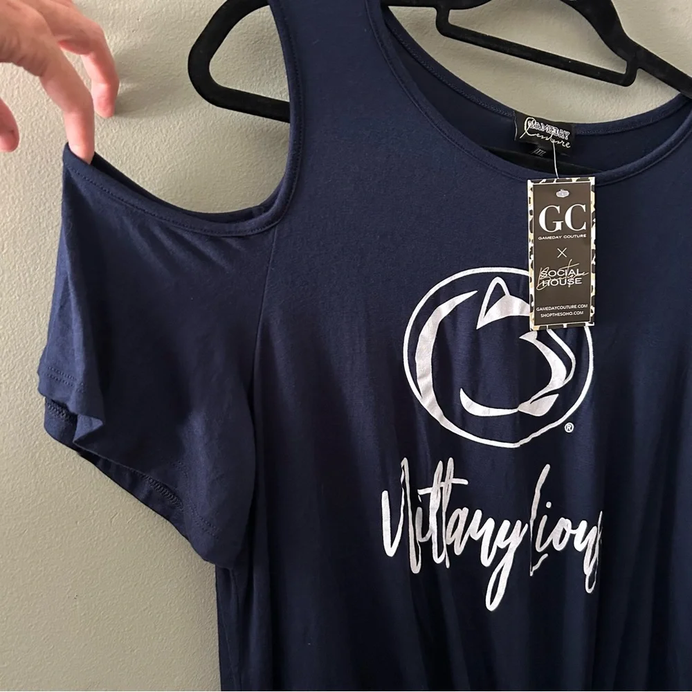 Gameday Couture PENN STATE Nittany Lions Cold Shoulder Top Tie Knot Navy Sz XXL - Picture 5 of 8